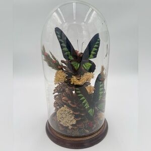 Vintage Green Duo of Butterflies in a Dome